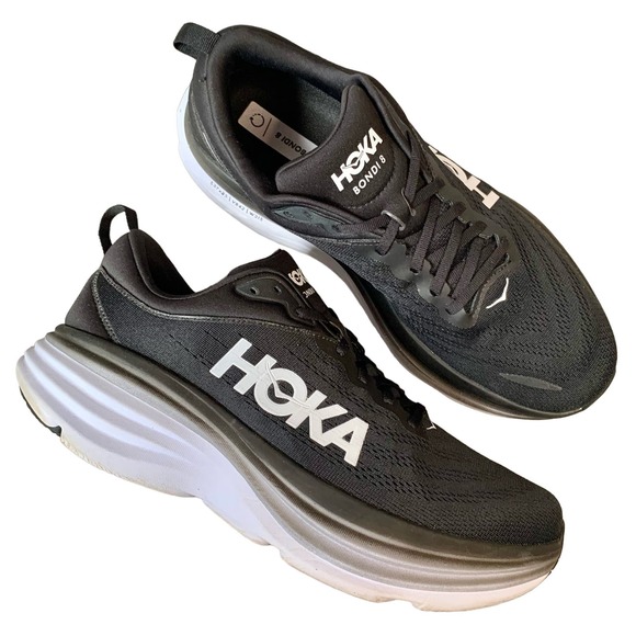 Hoka Other - HOKA ONE ONE Bondi 8 Black White Mens Comfort Running Sneaker 11.5 2E WIDE